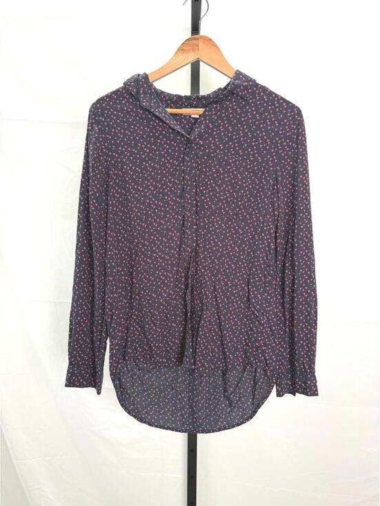 beachlunchlounge Tops - beachlunchlounge Women's Navy Blue Long Sleeve Blouse with Red Heart Pattern M